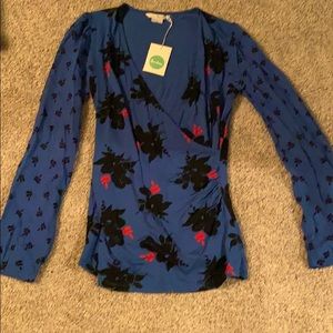 Boden Long Sleeve Ruched Top in Teal